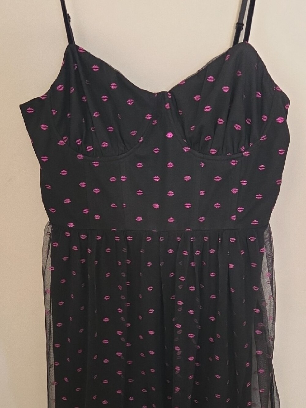 Betsey Johnson Black Midi Dress with Pink Lips Detail